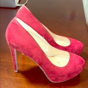 Red velvet platform heels